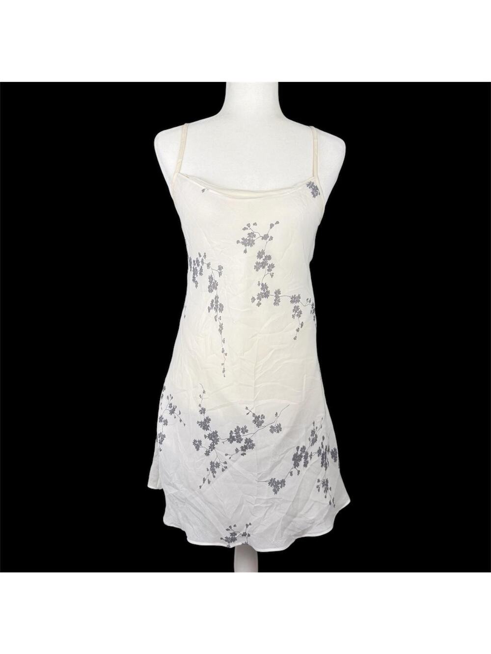 Trend vintage silky white feminine slip dress silky - size S floral white gray